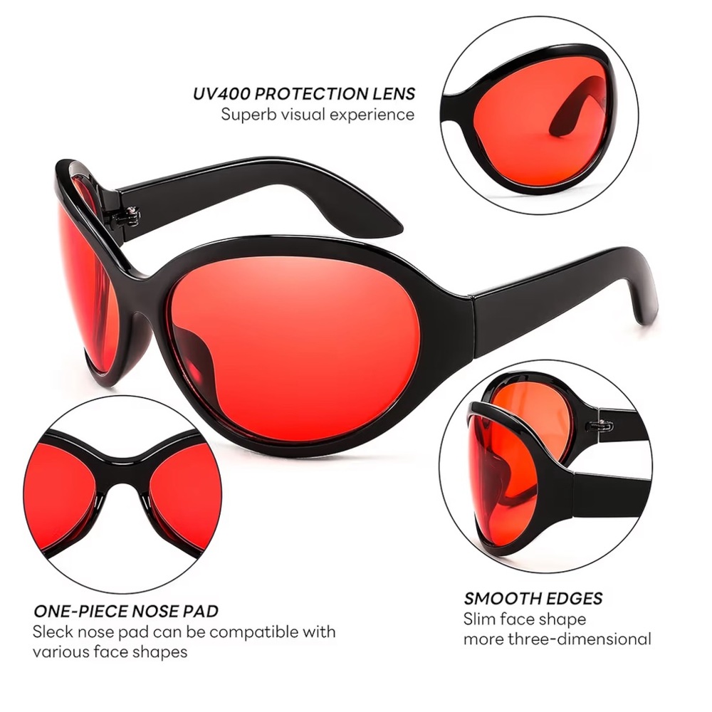 π₯π₯πRed and Black Oversized Wrap around Sunglasses - Picture 5 of 7